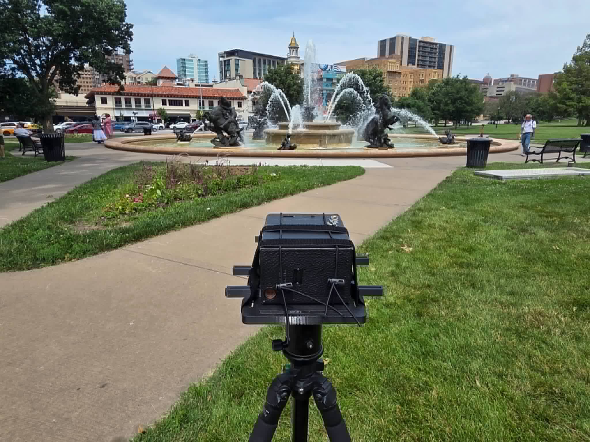 Rear view of the Kodak No. 2A Brownie Camera Model B set up for shooting.